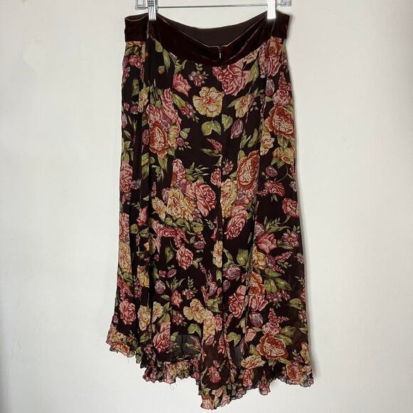 Vintage 90s Cabi silk and velvet Midi Skirt Large - Picture 7 of 8